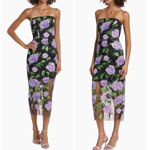 Milly Kait Strapless Floral Mesh Sequined Midi Evening 
Cocktail Dress Size 0